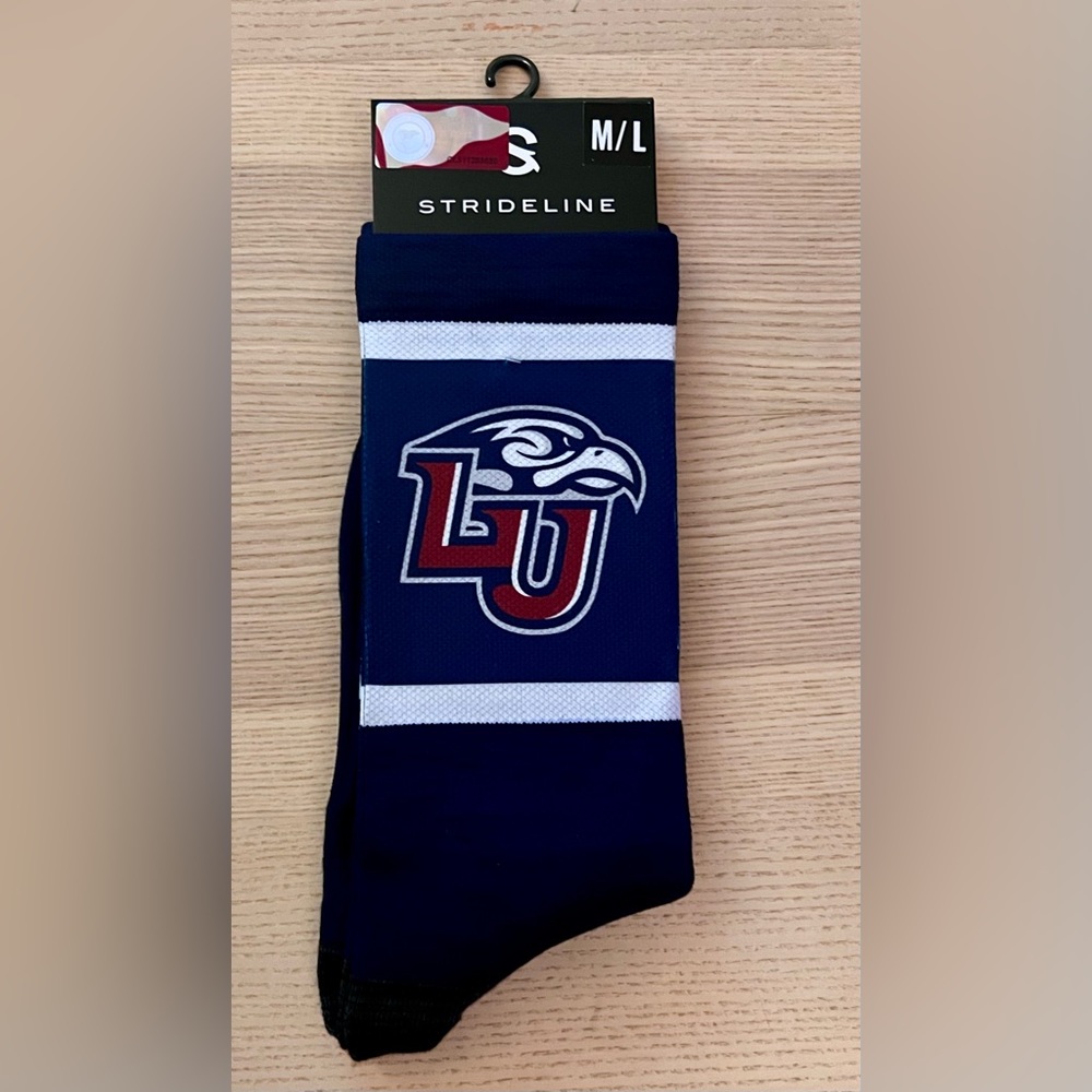 Liberty University, NCAA. Liberty Premium Strideline Crew Socks. Navy, Logo. NWT